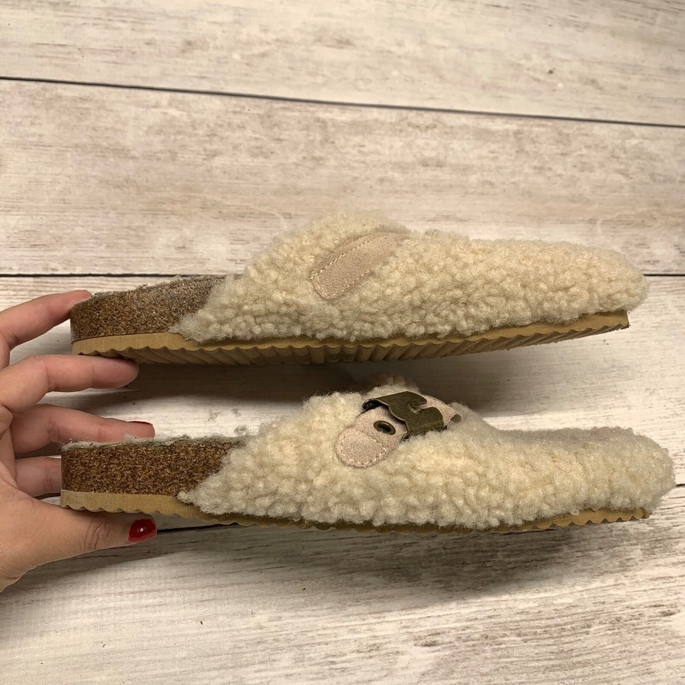 Vintage Havana Shoes Women's 8.5 Ricky Cream Sherpa Buckle Strap Clog Slipper - Picture 2 of 12